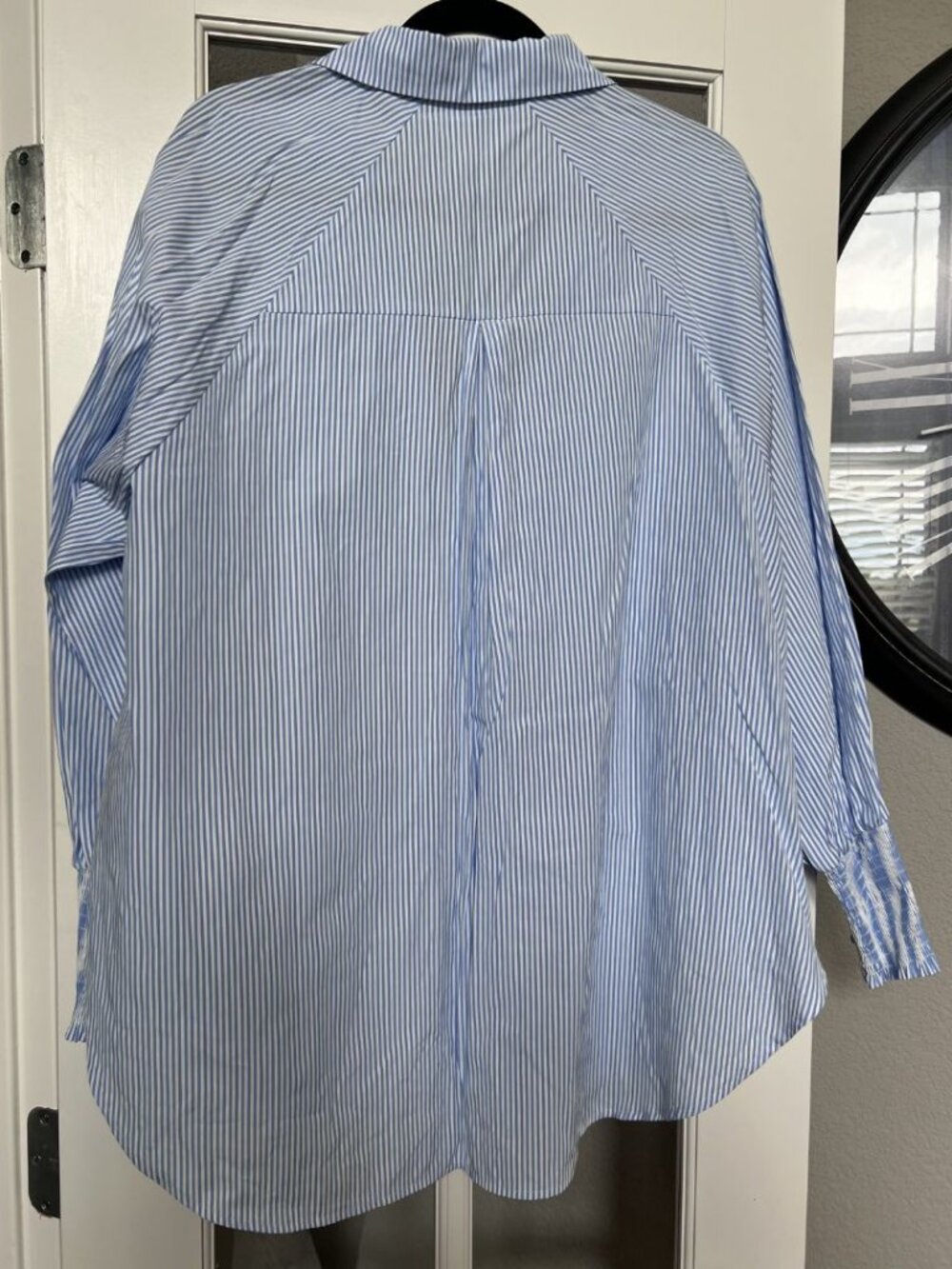 Blue & White Striped Smock Cuffed Boyfriend Shirt - Picture 5 of 5